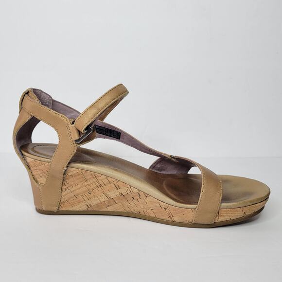 TEVA Capri Wedge Leather Strappy Cork Open Toe Sandals Pearlized Tan sz 7.5 - Picture 6 of 11